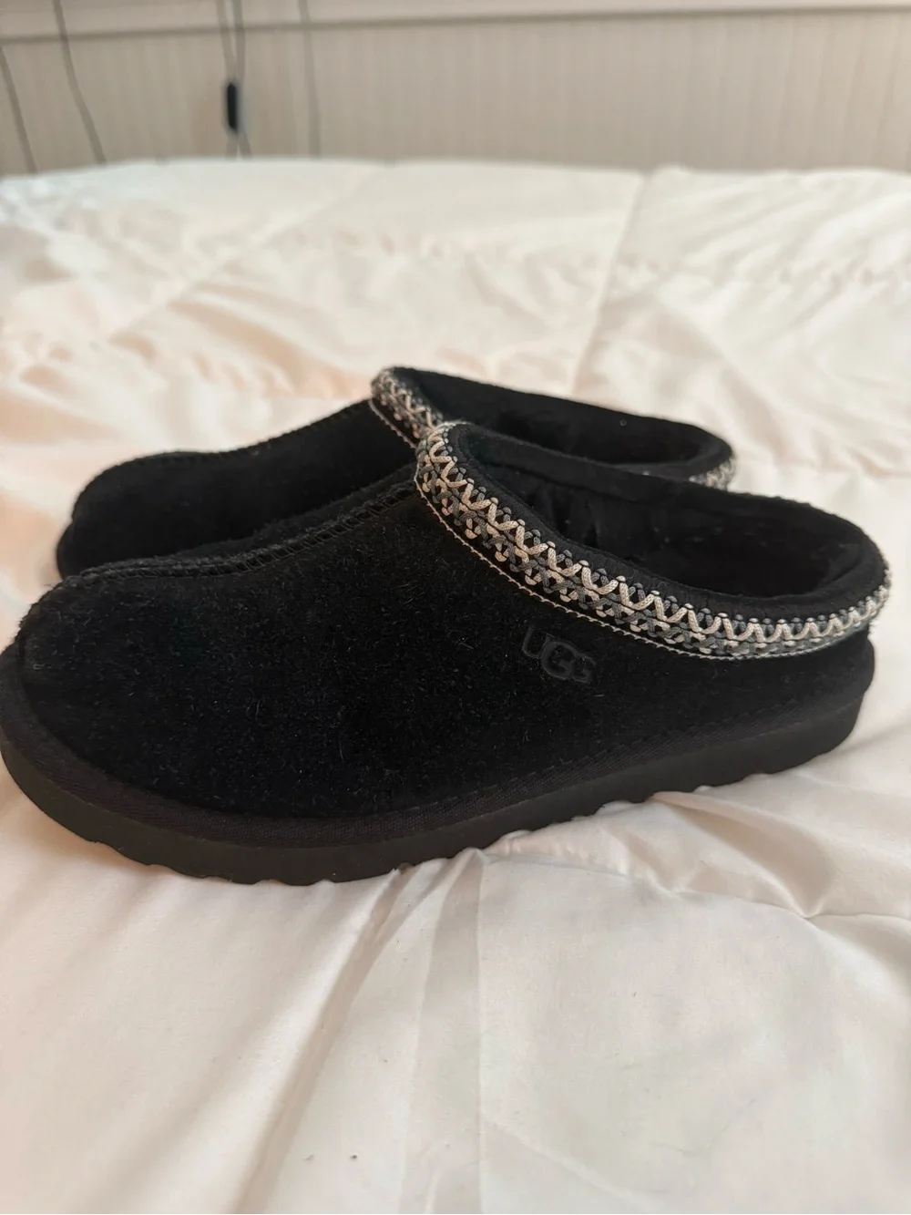 UGG Black Suede Slip-On Mules with Braided Trim